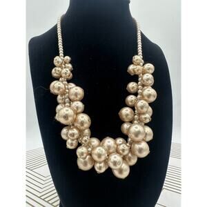 VTG Shimmer Gold Tone Faux Pearl Cluster Strand Necklace Vintage Jewelry RMN